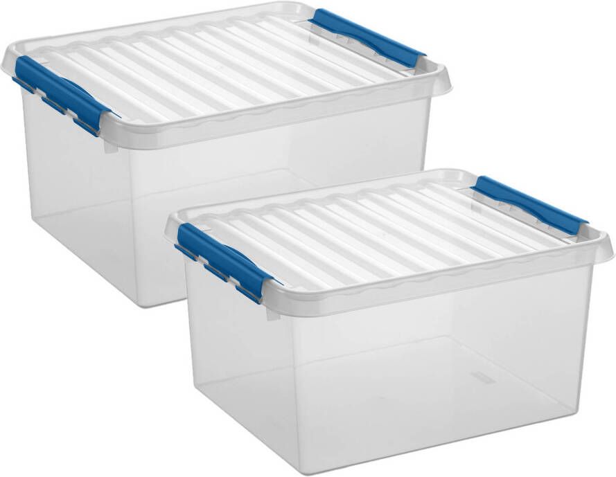 Whitebox 2x stuks opberg box opbergdoos 36 liter 50 x 40 x 26 cm Opslagbox Opbergbak kunststof transparant blauw Opbergbox