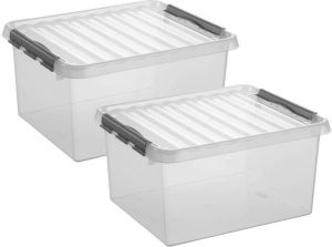 Whitebox 2x stuks opberg box opbergdoos 36 liter 50 x 40 x 26 cm Opslagbox Opbergbak kunststof transparant grijs Opbergbox