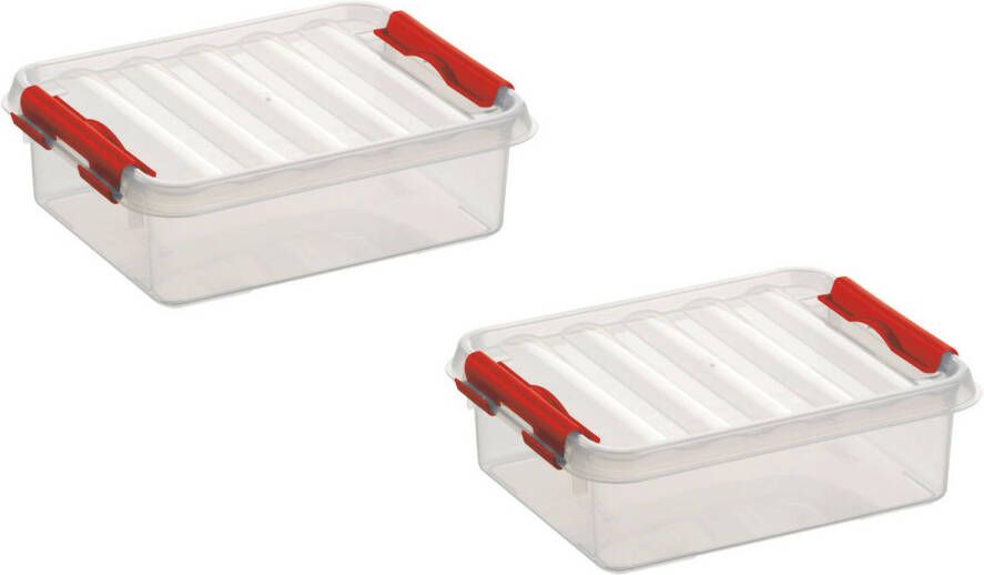 Sunware 2x stuks Q-Line opbergboxen opbergdozen 1 liter 20 x 15 x 6 cm kunststof Platte opslagboxen Opbergbox