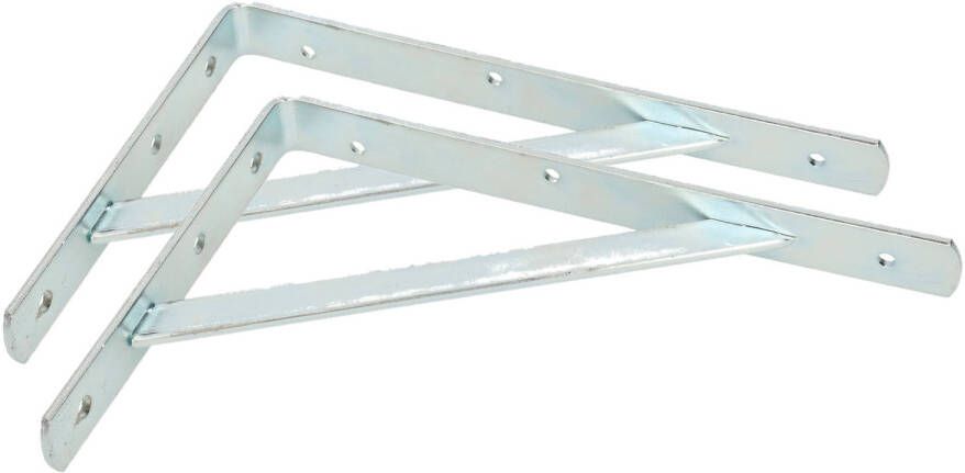 Merkloos 2x stuks plankdragers planksteunen verzinkt staal met schoor zilver 29 5 x 20 5 cm Plankdragers