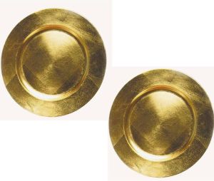 Merkloos 2x stuks ronde kaarsenborden kaarsenplateaus goud van kunststof 33 cm Kaarsenplateaus