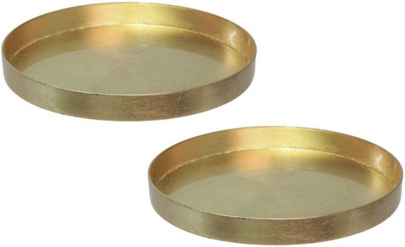 Merkloos 2x stuks ronde kunststof dienbladen kaarsenplateaus goud D27 cm Kaarsen dienbladen tafeldecoratie Kaarsenplateaus