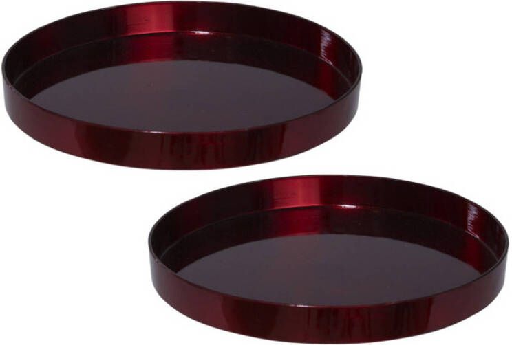 Merkloos 2x stuks ronde kunststof dienbladen kaarsenplateaus rood D27 cm Kaarsenplateaus