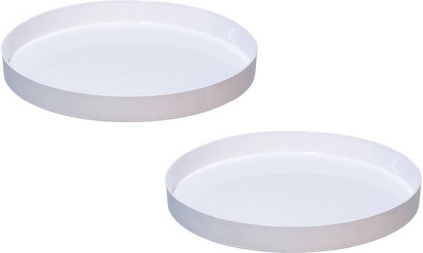 Merkloos 2x stuks ronde kunststof dienbladen kaarsenplateaus wit D27 cm Kaarsenplateaus