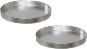 Merkloos 2x stuks ronde kunststof dienbladen kaarsenplateaus zilver D27 cm Kaarsen dienbladen tafeldecoratie Kaarsenplateaus