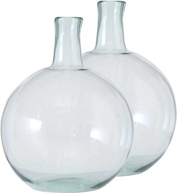 Merkloos 2x stuks stijlvolle glazen decoratieve bloemenvaas in het transparant glas van 24 x 18 cm Vazen