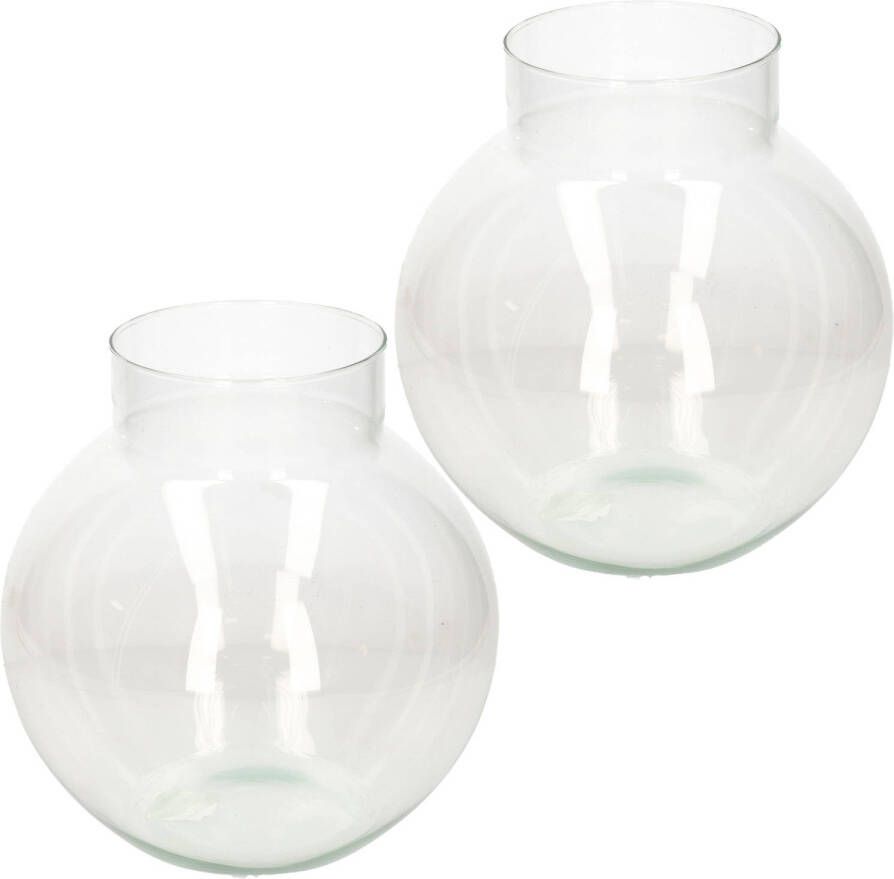 Merkloos 2x stuks transparante ronde vissenkom vaas vazen van glas 23 x 23 cm Bloemen boeketten vaas voor binnen gebruik Vazen