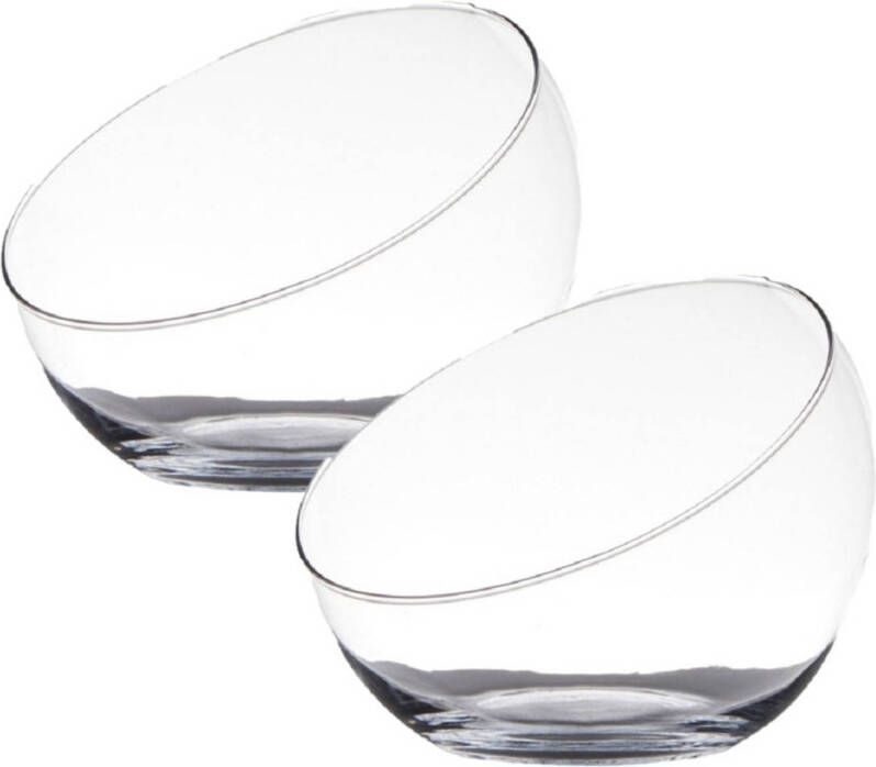 Merkloos 2x stuks transparante schuine schaal vaas vazen van gerecycled glas 20 x 17 cm Vazen