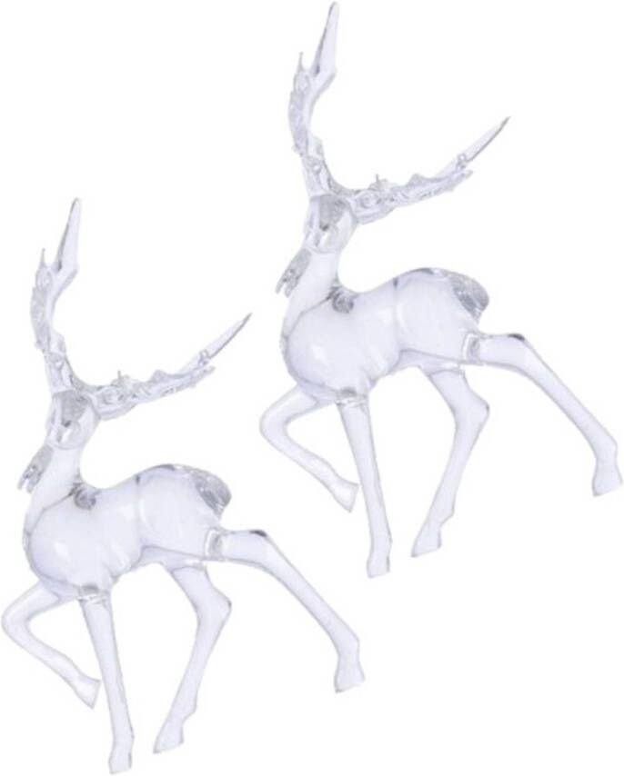 Merkloos 2x Transparante lopende herten kerstversiering hangdecoratie 14 cm Kersthangers