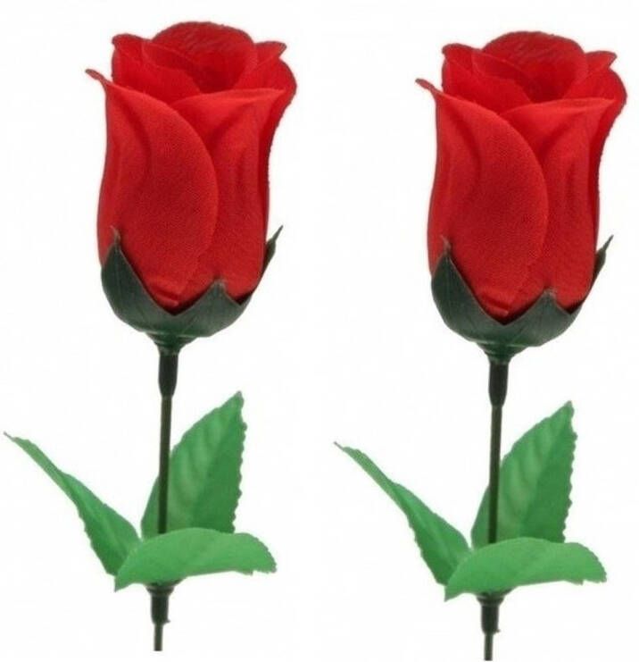 Merkloos 2x Super voordelige rode rozen 28 cm Valentijnsdag Kunstbloemen