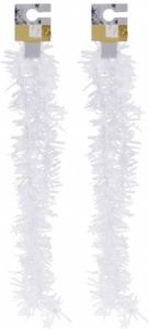 Merkloos 2x Witte kerstversiering folieslingers met sterretjes 180 cm Kerstslingers