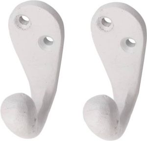 Merkloos 2x Witte retro garderobe haakjes jashaken kapstokhaakjes aluminium enkele haak 5 1 x 2 cm Kapstokhaken