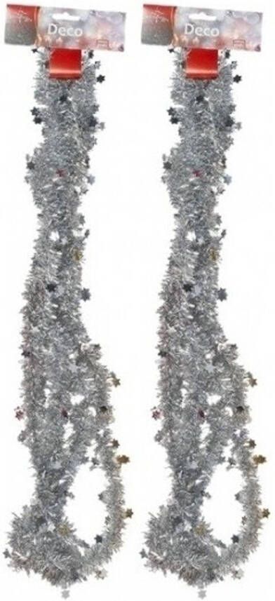 Merkloos 2x Zilveren kerstboom slingers 270 cm Kerstslingers