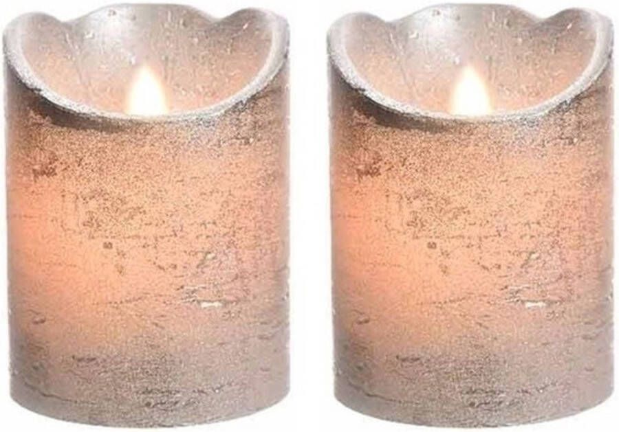 Merkloos 2x Zilveren nep kaarsen met led-licht 10 cm LED kaarsen