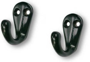 Merkloos 2x Luxe kapstokhaken jashaken zwart hoogwaardig metaal 3 x 4 1 cm zwarte kapstokhaakjes garderobe haakjes Kapstokhaken