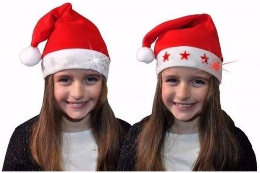 Merkloos 3 kerstmutsen met witte sterretjes en verlichting voor kids Kerstmutsen