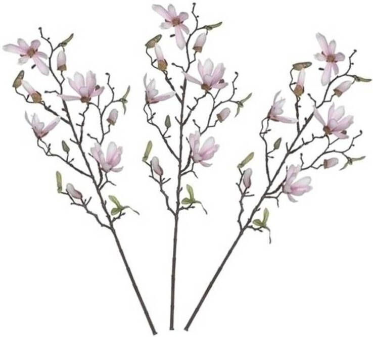 Merkloos 3x Licht roze Magnolia beverboom kunsttakken kunstplanten 80 cm Kunstplanten