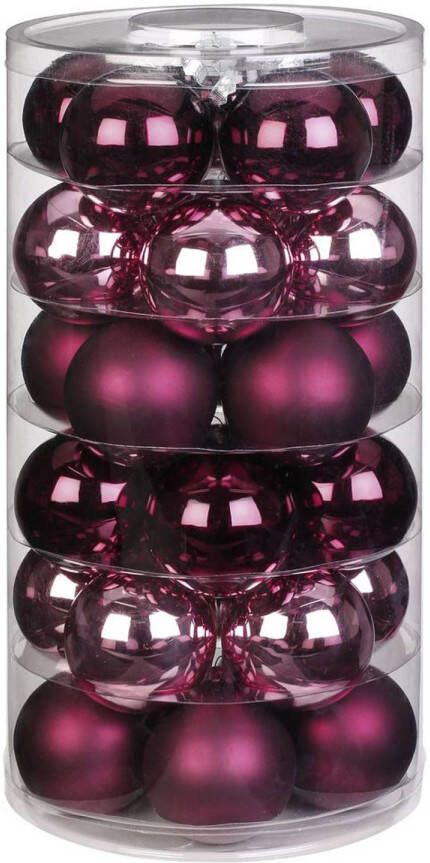 Merkloos 30x Berry Kiss mix roze rode glazen kerstballen 6 cm glans en mat Kerstbal