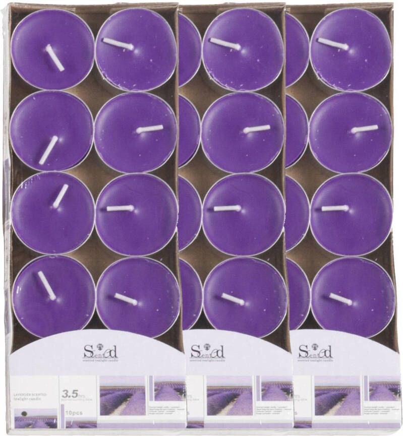 Merkloos 30x Geurtheelichtjes lavendel paars 3 5 branduren geurkaarsen