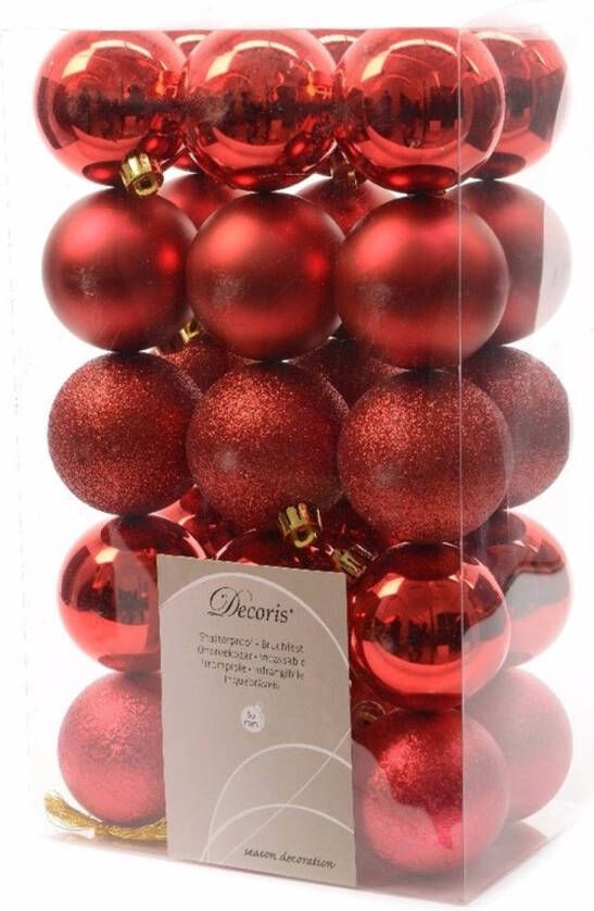 Merkloos 30x Kerst rode kunststof kerstballen 6 cm Mix Onbreekbare plastic kerstballen Kerstboomversiering kerst rood