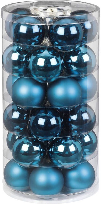 Merkloos 30x stuks glazen kerstballen diep blauw 6 cm glans en mat Kerstbal