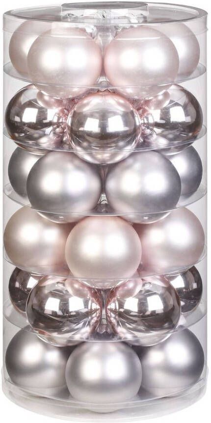 Merkloos 30x stuks glazen kerstballen lichtroze 6 cm glans en mat Kerstbal