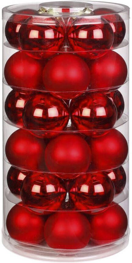 Merkloos 30x stuks glazen kerstballen rood 6 cm glans en mat Kerstbal