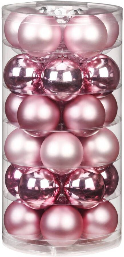 Merkloos 30x stuks glazen kerstballen roze 6 cm glans en mat Kerstbal