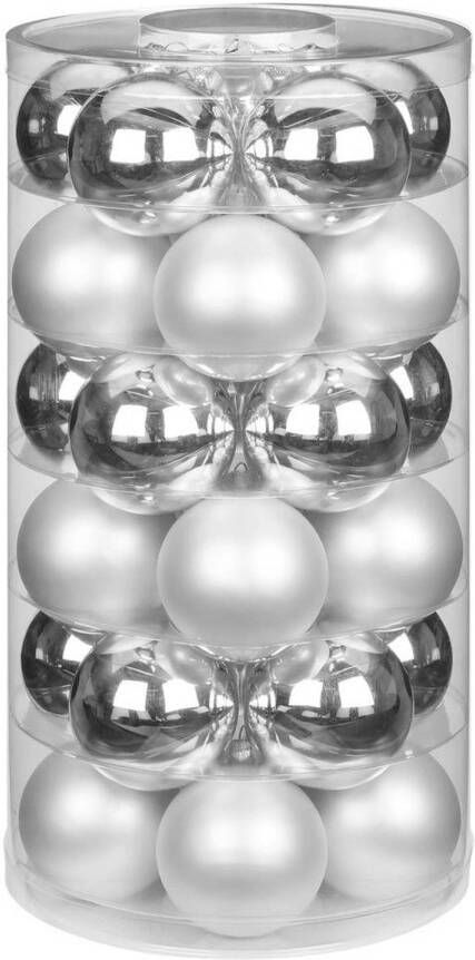 Merkloos 30x stuks glazen kerstballen zilver 6 cm glans en mat Kerstbal