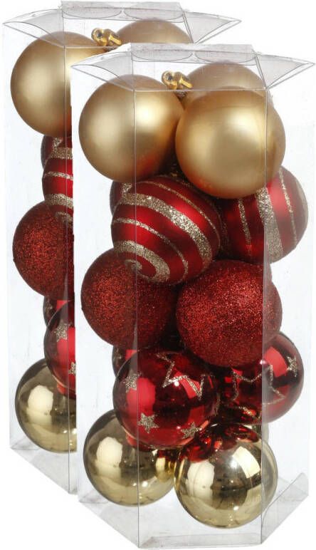 Merkloos 30x stuks kerstballen mix goud rood gedecoreerd kunststof 5 cm Kerstbal