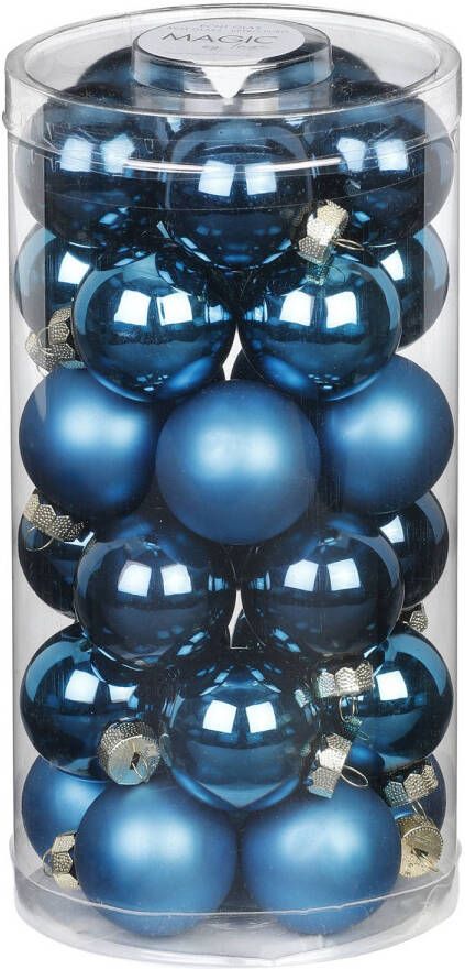 Merkloos 30x stuks kleine glazen kerstballen diep blauw 4 cm Kerstbal