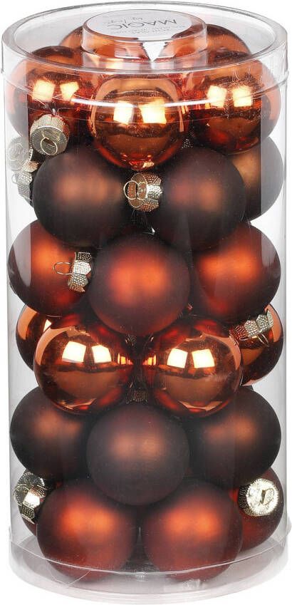 Merkloos 30x stuks kleine glazen kerstballen kastanje bruin 4 cm Kerstbal