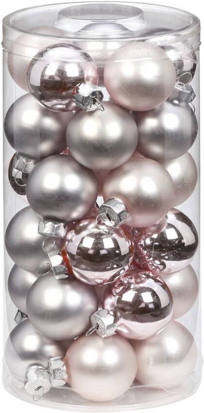 Merkloos 30x stuks kleine glazen kerstballen lichtroze 4 cm Kerstbal