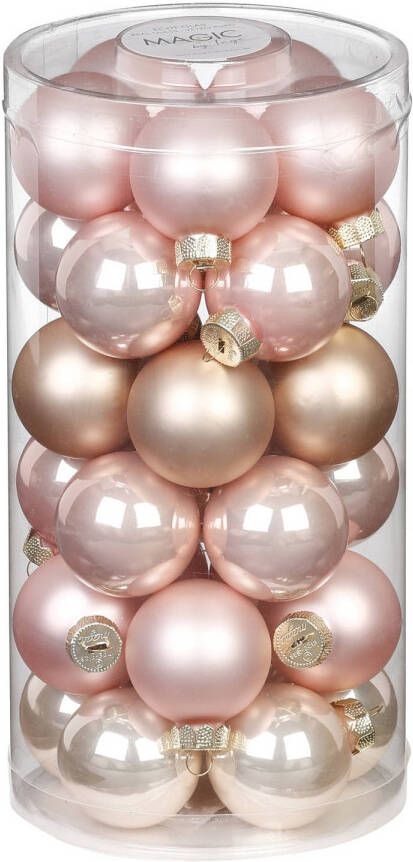 Merkloos 30x stuks kleine glazen kerstballen parel roze 4 cm Kerstbal