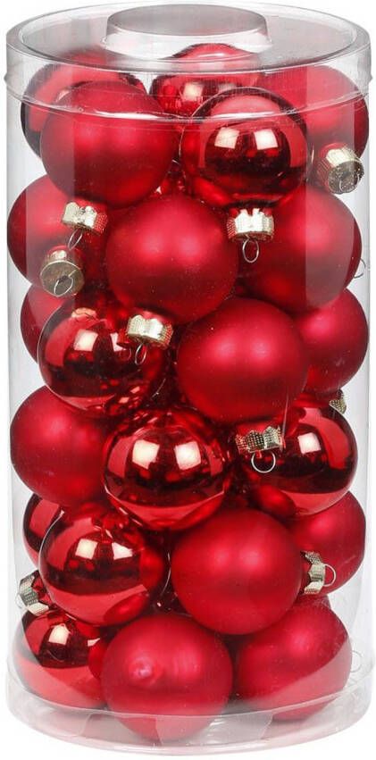 Merkloos 30x stuks kleine glazen kerstballen rood mix 4 cm Kerstbal