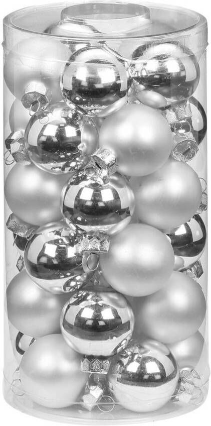 Merkloos 30x stuks kleine glazen kerstballen zilver mix 4 cm Kerstbal