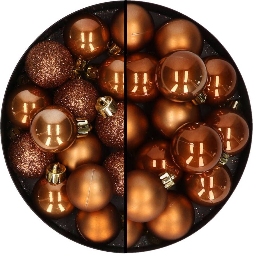 Merkloos 30x stuks kunststof kerstballen bruin 3 en 4 cm Kerstbal