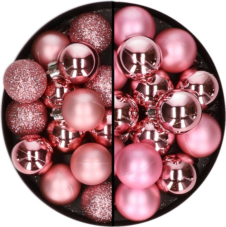 Merkloos 30x stuks kunststof kerstballen bubblegum roze 3 en 4 cm Kerstbal