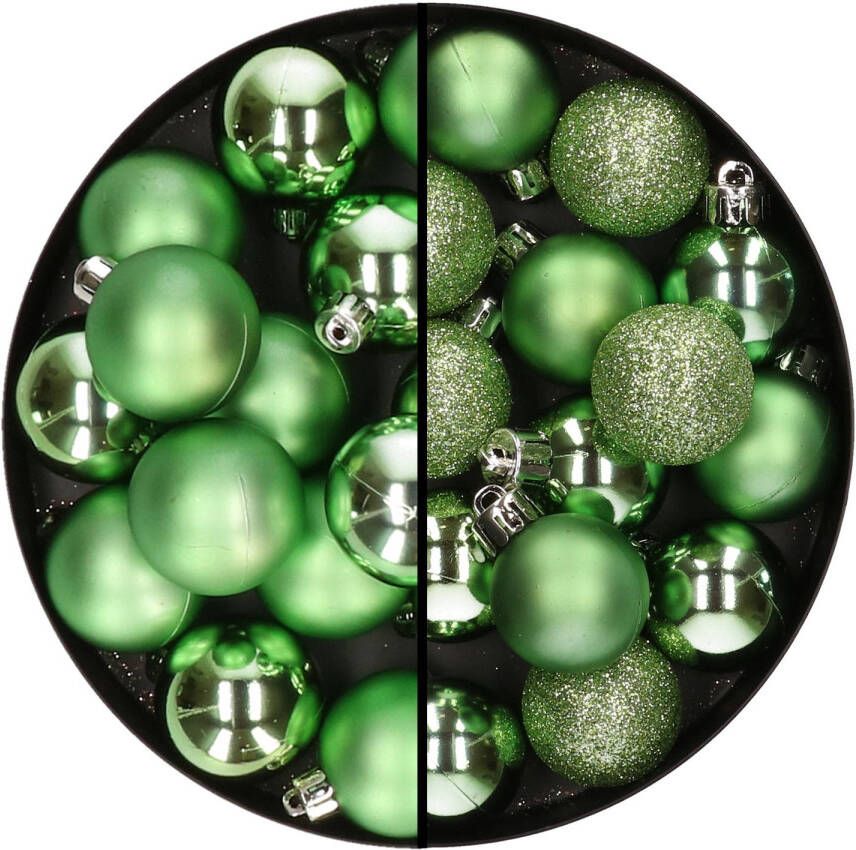 Merkloos 30x stuks kunststof kerstballen groen 3 en 4 cm Kerstbal