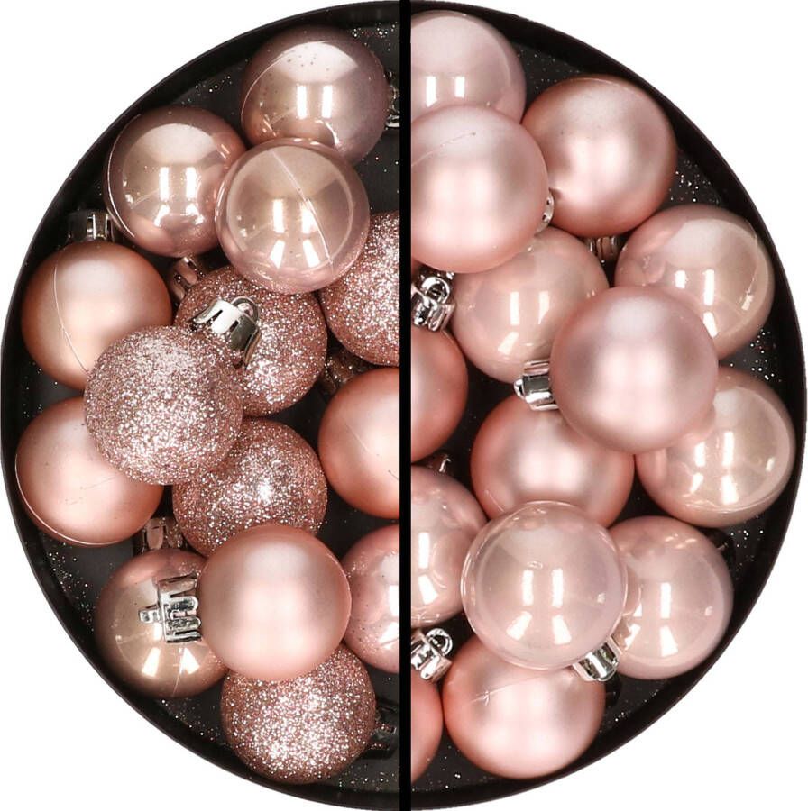 Merkloos 30x stuks kunststof kerstballen lichtroze 3 en 4 cm Kerstbal