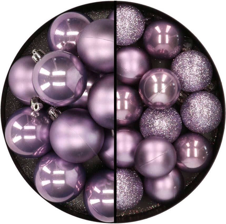 Merkloos 30x stuks kunststof kerstballen lila paars 3 en 4 cm Kerstbal