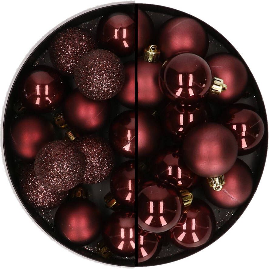 Merkloos 30x stuks kunststof kerstballen mahonie bruin 3 en 4 cm Kerstbal