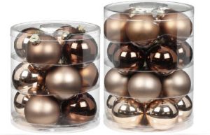 Merkloos 32x stuks glazen kerstballen elegant bruin mix 6 en 8 cm Kerstbal
