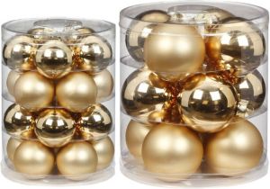 Merkloos 32x stuks glazen kerstballen elegant goud mix 6 en 8 cm glans en mat Kerstbal