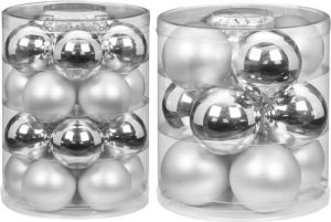 Merkloos 32x stuks glazen kerstballen elegant zilver mix 6 en 8 cm glans en mat Kerstbal