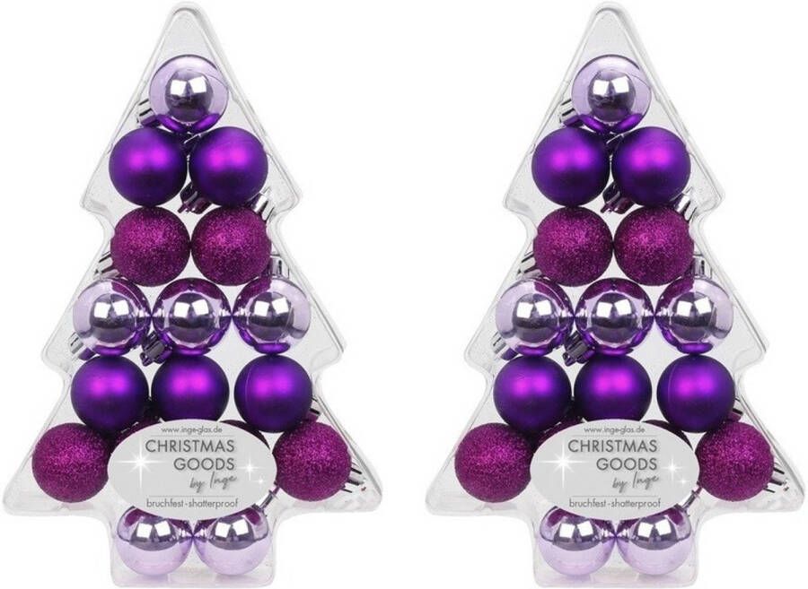Merkloos 34x Kunststof paarse kleine kerstballen pakket 3 cm Kerstbal