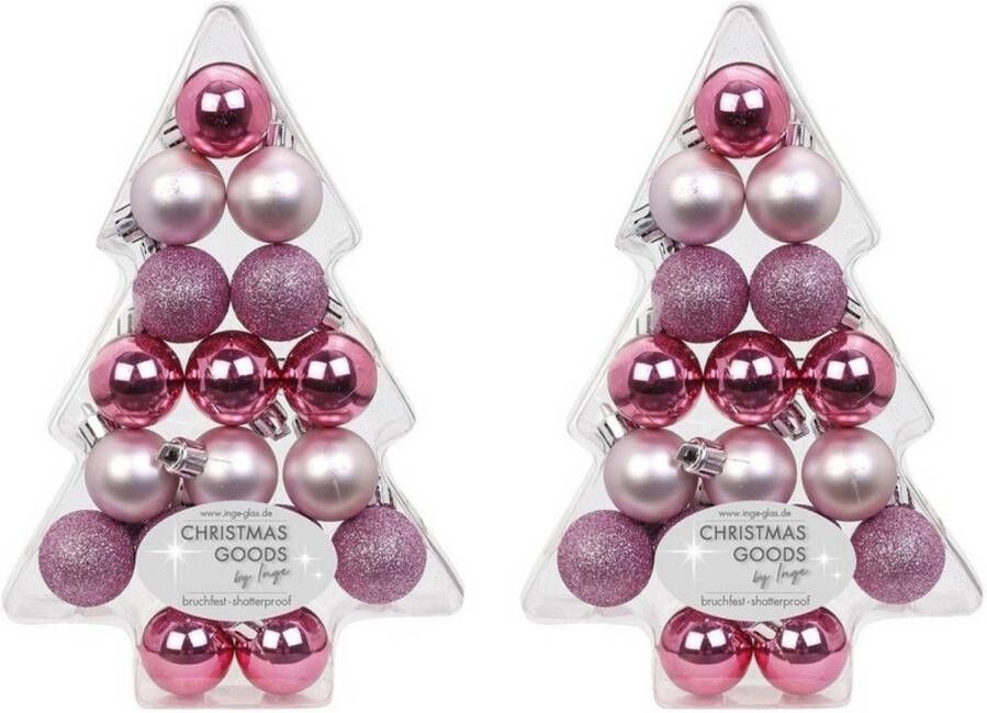 Merkloos 34x Mix roze kunststof kerstballen pakket kerstboom 3 cm Kerstbal