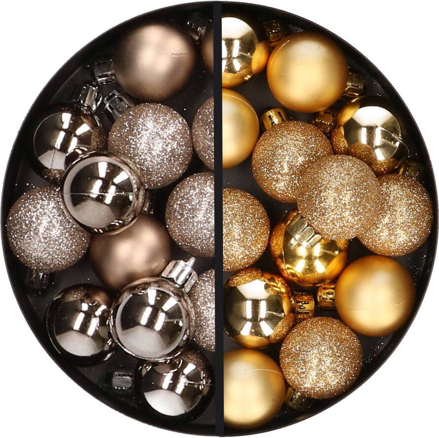 Merkloos 34x stuks kunststof kerstballen champagne en goud 3 cm Kerstbal