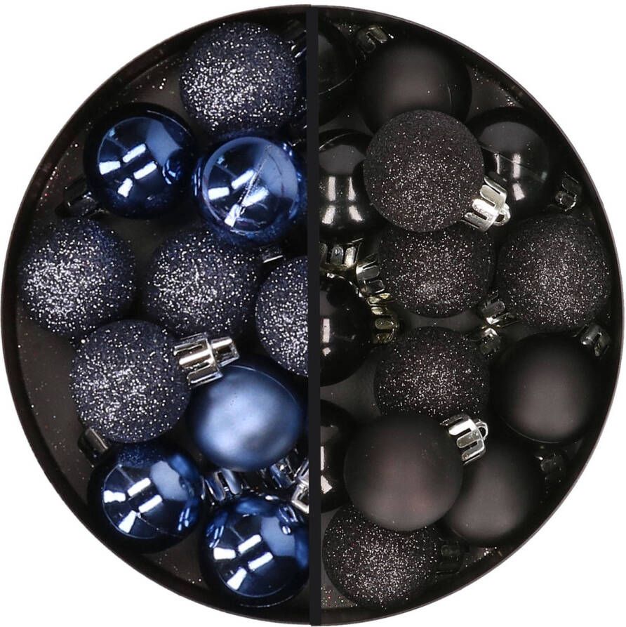 Merkloos 34x stuks kunststof kerstballen donkerblauw en zwart 3 cm Kerstbal