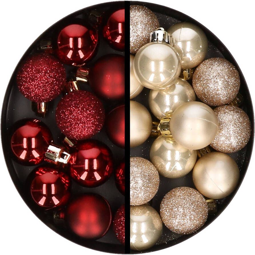 Merkloos 34x stuks kunststof kerstballen donkerrood en champagne 3 cm Kerstbal